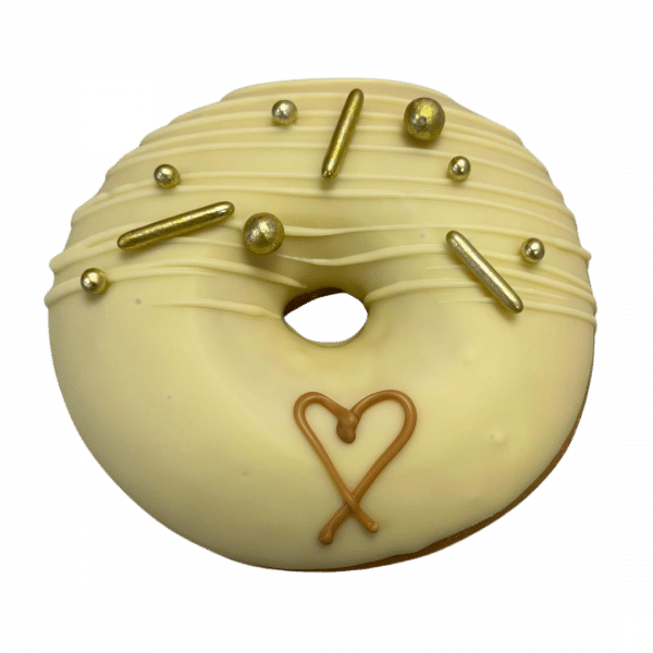 Hochzeit Donut goldene Perlen und Stangen mit Streifen Herz Kalligraphie